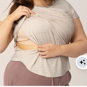 Kindred Bravely Beige Striped Short Sleeve Top